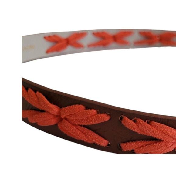 Medium Lodis NY Brown Leather Aztec Boho Neon Orange Stiched Women\'s Belt NEW Re main image 5